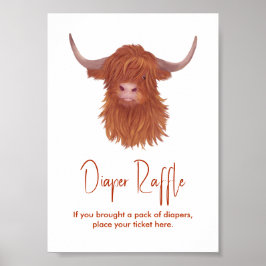 Poster Fralda Raffle Highland Cow Chá de fraldas