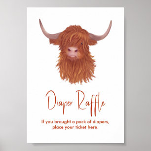 Poster Fralda Raffle Highland Cow Chá de fraldas