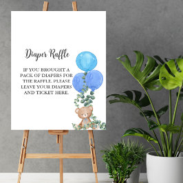 Poster Fralda Raffle Oh Boy Bear Balão Azul Eucalyptus