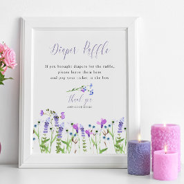Poster Fralda Raffle Roxo Chá de fraldas de flor selvagem