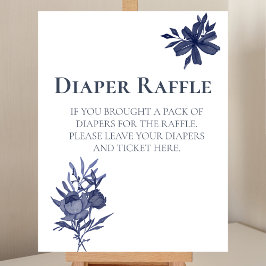 Poster Fralda Raffle Sinal Watercolor Marinho Azul Floral