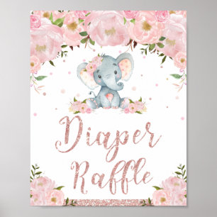 Poster Fralda Sinal de Raffle Chá de fraldas Elefante Fl