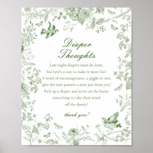 Poster Fralda Verde Toile De Jouy Chá de fraldas Pensamen