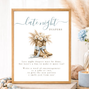 Poster Fraldas Cowboy Bow Western Baby Shower Late Night
