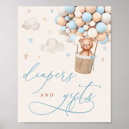 Poster Fraldas e presentes do Chá de fraldas do Urso Azul