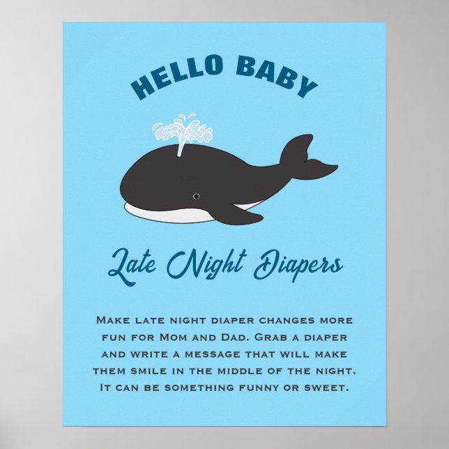Poster Fraldas Noturnas Chá de Bebê Sob o Mar Olá Bebê (Frente)