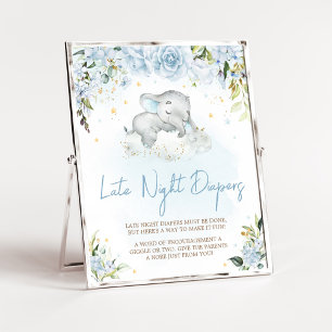 Poster Fraldas Noturnas com Elefante Floral Azul