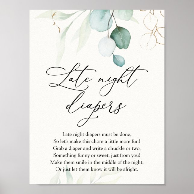 Poster Fraldas Noturnas Elegantes De Aquarela Eucalyptus (Frente)