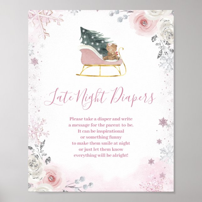 Poster Fraldas Noturnas Floco de Neve Rosa de Inverno (Frente)