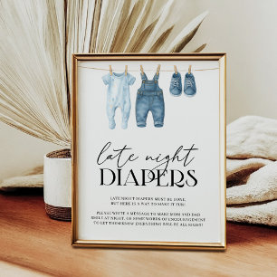 Poster Fraldas Noturnas Jeans Azul Baby Shower