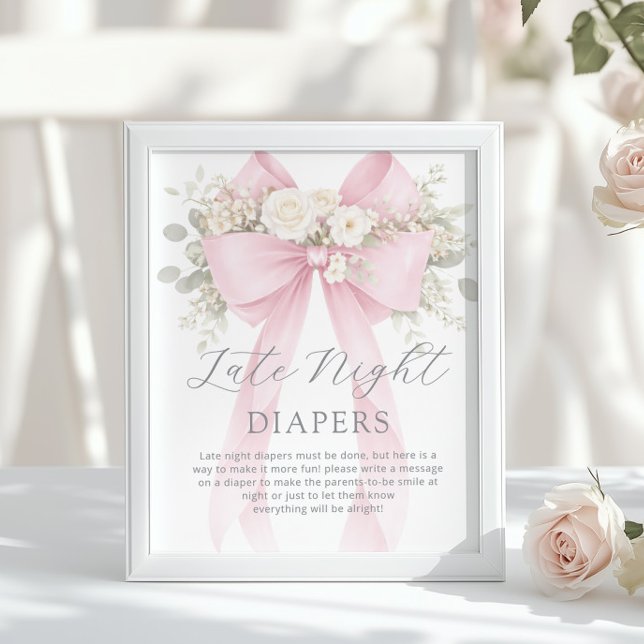 Poster Fraldas Noturnas Laço Rosa Floral (Criador carregado)