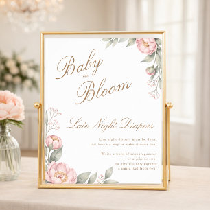 Poster Fraldas Noturnas para Chás de Bebê Menina Rosa em 