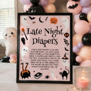 Poster Fraldas Noturnas Rosa para Chás de Bebê de Hallowe