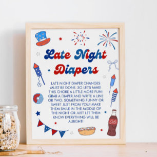 Poster Fraldas para a Noite do Chá de Bebê do Dia 4 de Ju