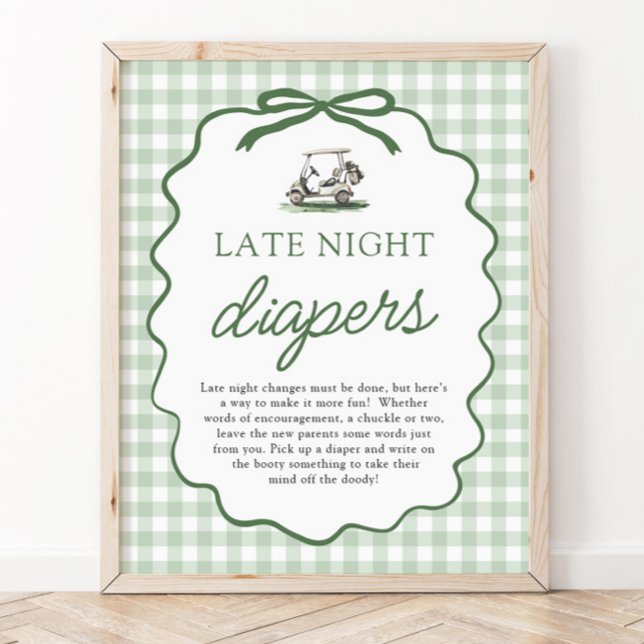 Poster Fraldas Sage Green Golf Late Night Chá de Bebê (Sage Green Golf Late Night Diapers Baby Shower Game Sign)