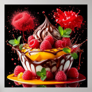 Poster Framboesa, Chocolate e Frutas Tropicais