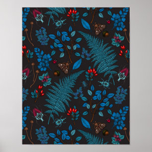 Poster Framboesas, folhas e insetos 1