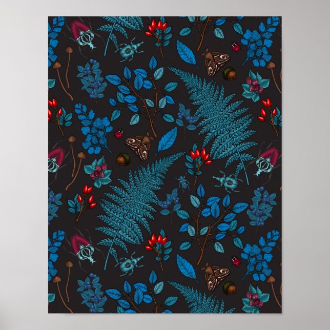 Poster Framboesas, folhas e insetos 1 (Frente)