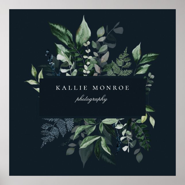 Poster Frame de Folhagem Florestal Escuro Azul (Frente)