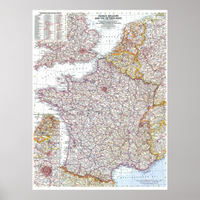 Poster " França, Bélgica, Países Baixos: 1960 MAPA pormen (Frente)