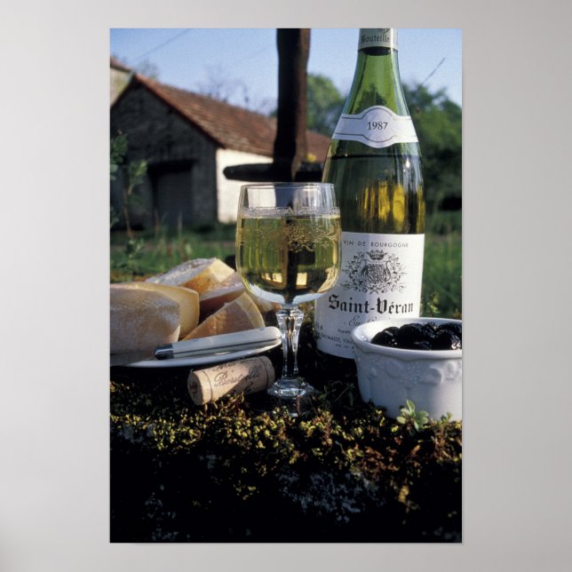Poster França, Borgonha, Chablis. Vinho local e (Frente)