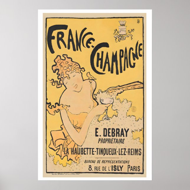 Poster França-Champagne, 1891 - Comida e Bebida Antiga (Frente)