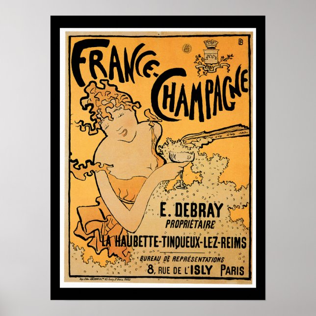 Poster França Champanhe Vintage Bebida Vinha Arte Ad (Frente)