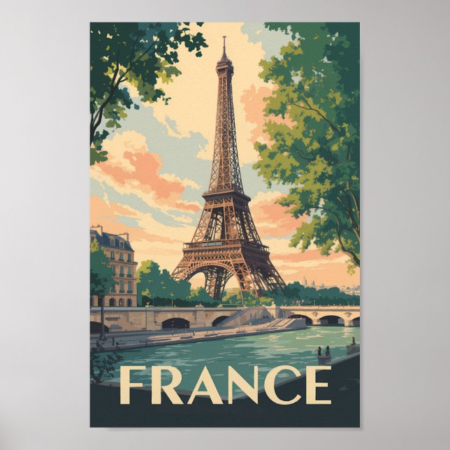 Poster França Eiffel Tower Viagem Art Vintage (Frente)
