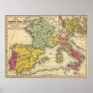 Pôster França, Espanha, Portugal, Itália