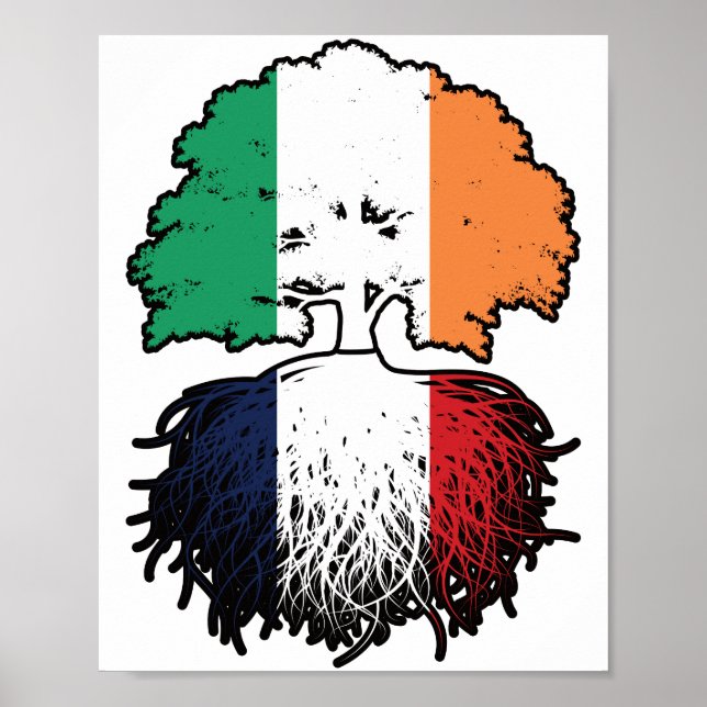 Poster França Irlanda Francês, Árvore Rota Bandeira (Frente)