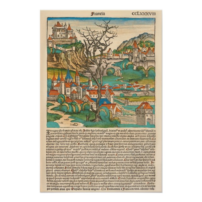 Pôster França Nuremberg Chronicle 1493 Livro Antigo Medie (Frente)