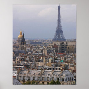 Poster França, Paris, paisagem urbana com Torre Eiffel