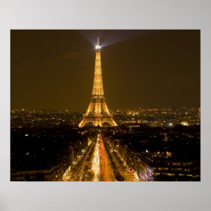 Pôster França, Paris. Vista noturna da Torre Eiffel