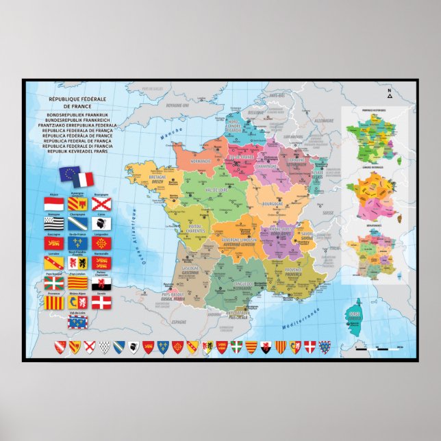 Poster France fédérale, carte prospective des régions féd (Frente)