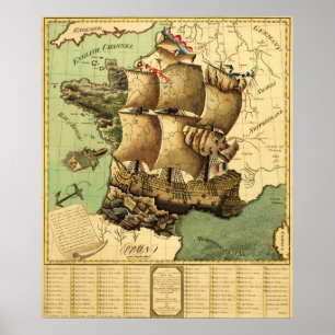Pôster France representou como um mapa de ShipPanoramic