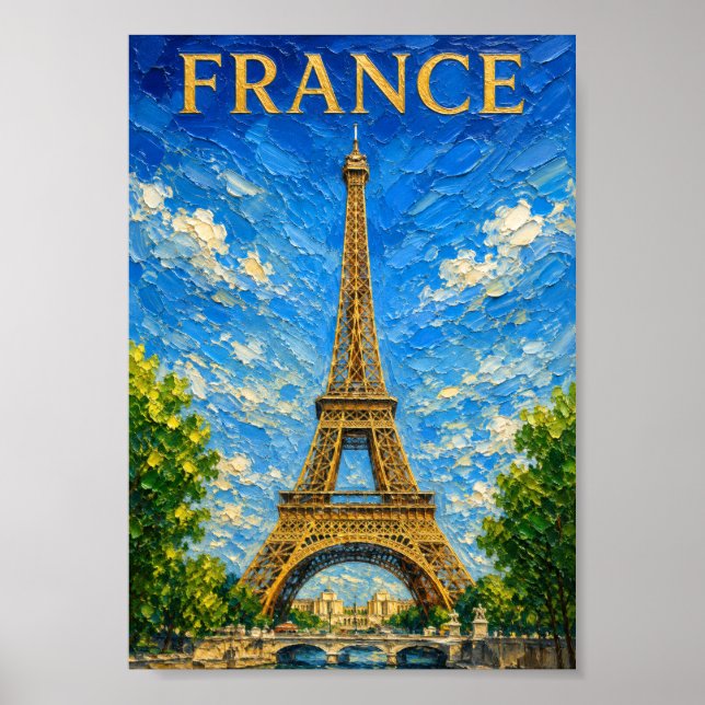 Poster France: Sunny Eiffel Tower Art Souvenir (Frente)
