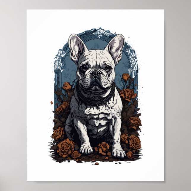 Poster Francês Bulldog Gothic Floral (Frente)