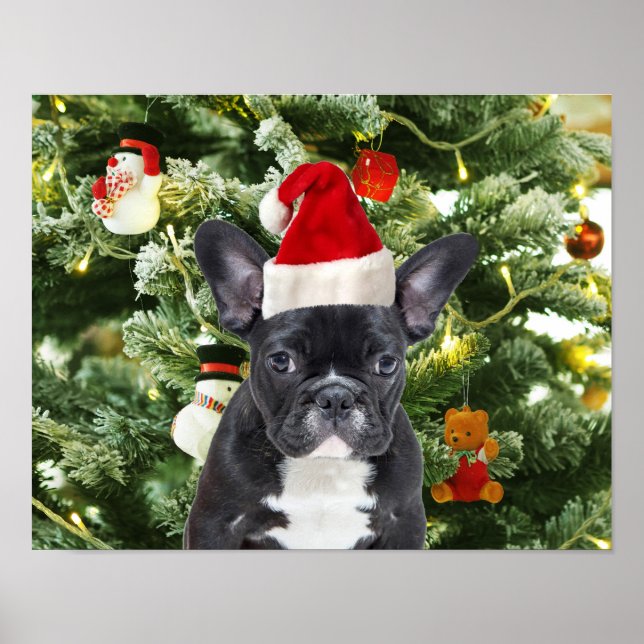 Poster Francês Bulldog Ornamento de Árvore de Natal Snowm (Frente)