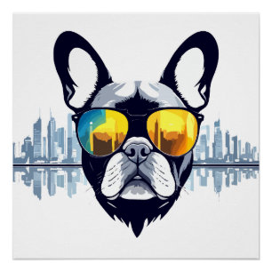 Pôster Francês Bulldog Vetor Art Animal Modern Urban City