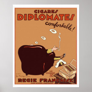 Poster francês do charuto dos diplomatas do