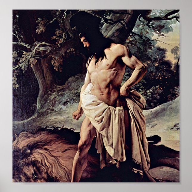 Pôster Francesco Hayez - Samson e o Leão (Frente)