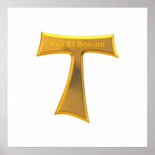Poster Franciscan Tau Cross Pax Et Bonum Dourado Metálic