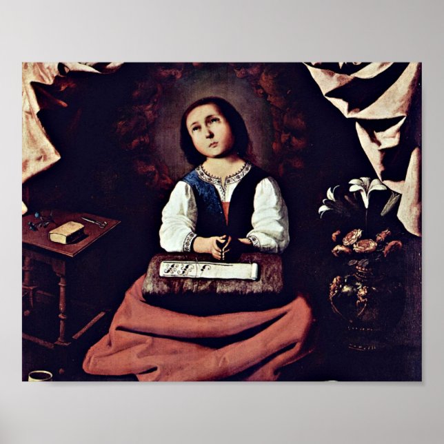 Pôster Francisco de Zurbaran - Orando Virgem Maria (Frente)