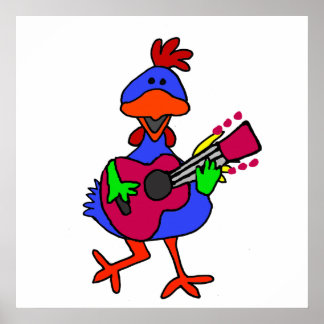 Poster Frango Azul Engraçado Tocando Violão Roxo