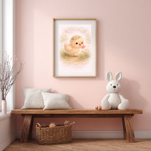 Poster Frango Bebê Com Flor Quarto Infantil Neutro Crianç