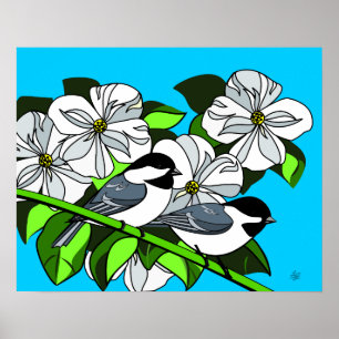 Poster Frango Entre Flores De Dogwood