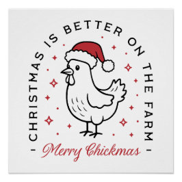 Pôster Frango Feliz Natal fazenda engraçada animal de faz