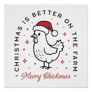 Pôster Frango Feliz Natal fazenda engraçada animal de faz