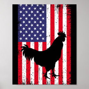 Poster Frango Galo Bandeira Americana Fazenda Animal Ranc
