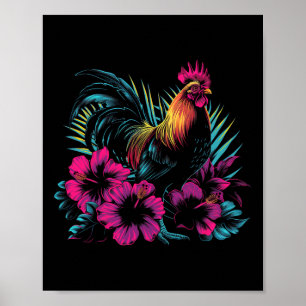 Poster Frango Havaiano Flores Galo Kauai Havaí Vint